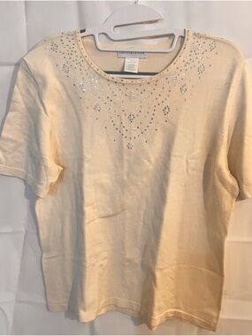 croft & barrow Cream Embellished Short Sleeve Top